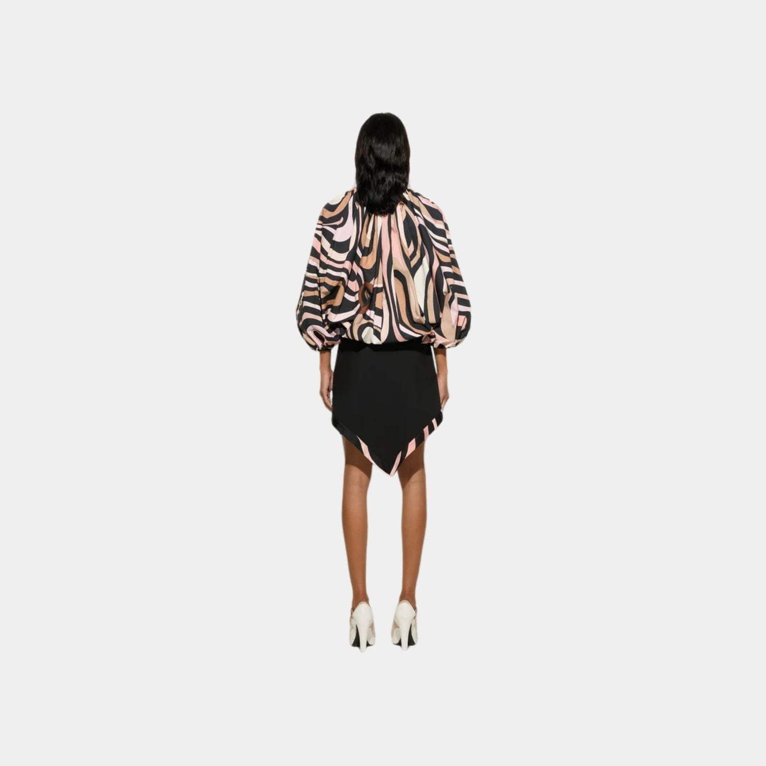Marmo Print Voluminous Cotton Blouse