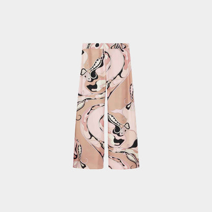 Orchidee Print Silk Twill Wide-Leg Pants