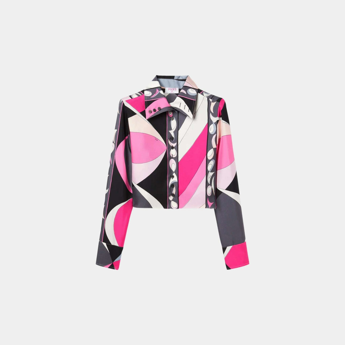 Pesci Print Cropped Silk Shirt