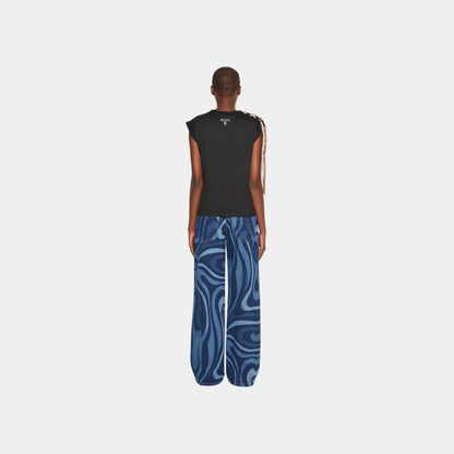 Short Sleeve Cotton T-Shirt With Printed Drawstring