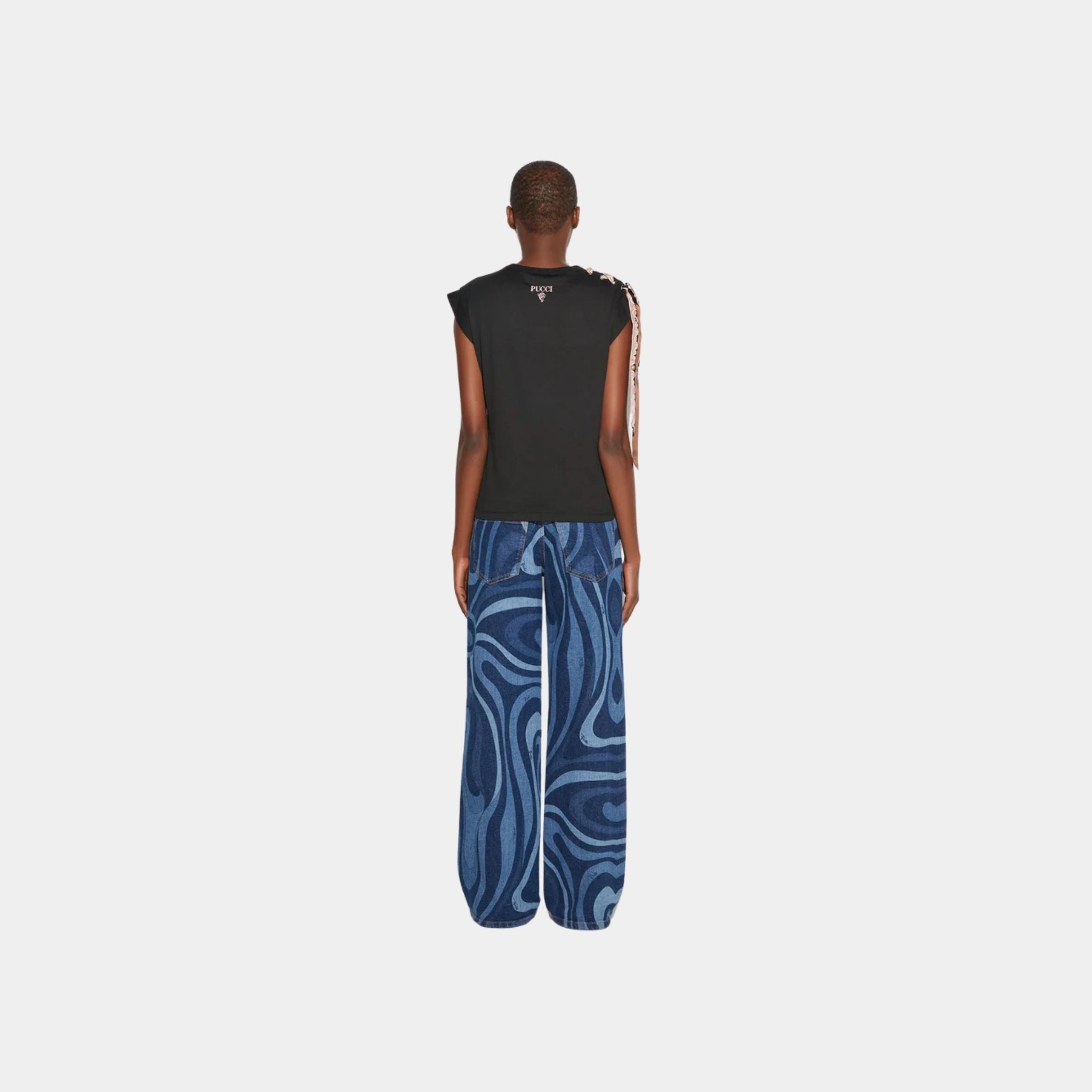 Short Sleeve Cotton T-Shirt With Printed Drawstring