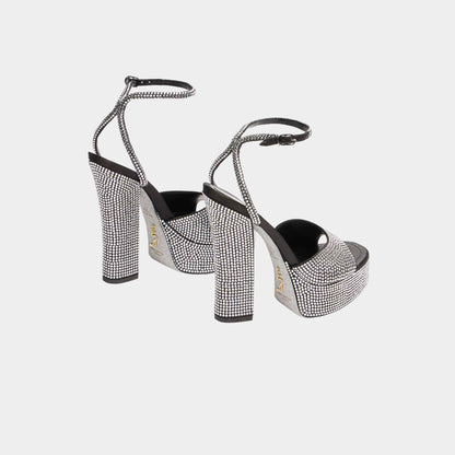Helsa Black Platform Sandal With Crystals 140