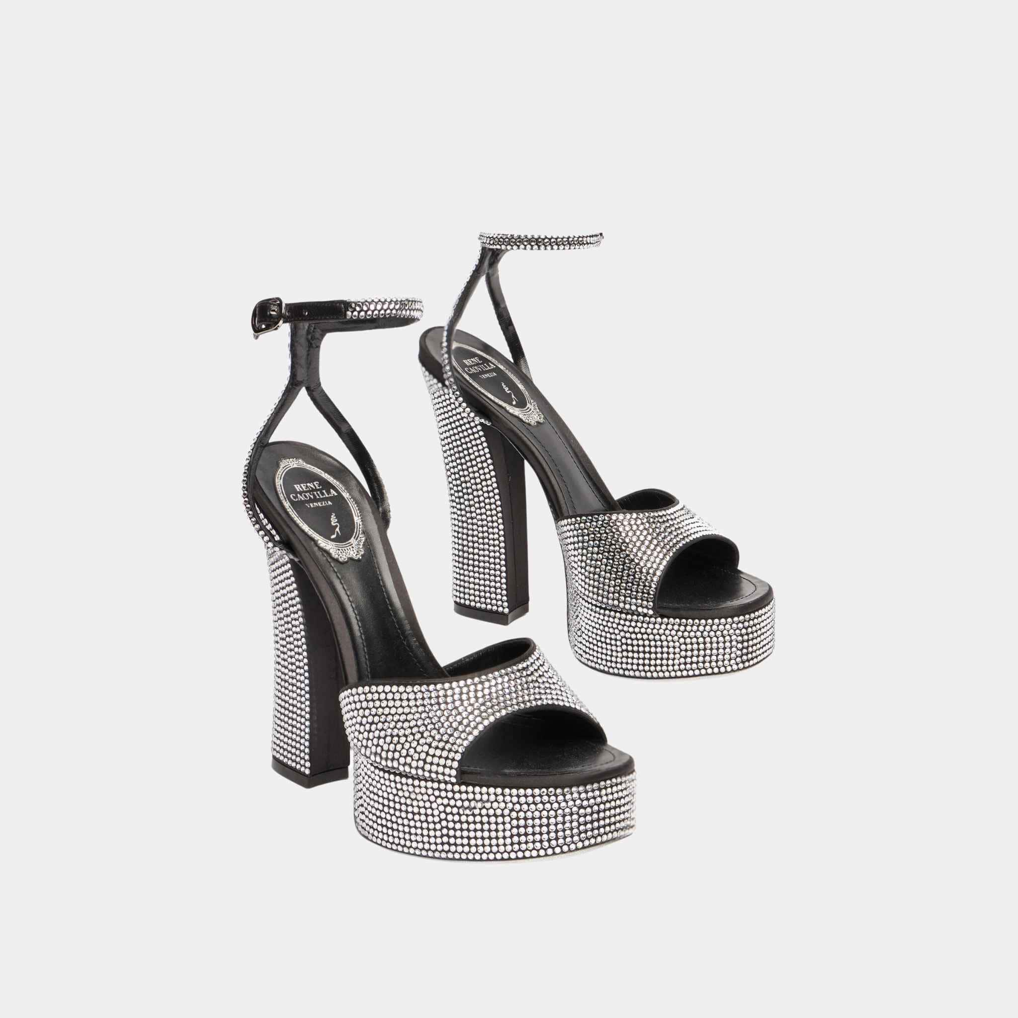 Helsa Black Platform Sandal With Crystals 140