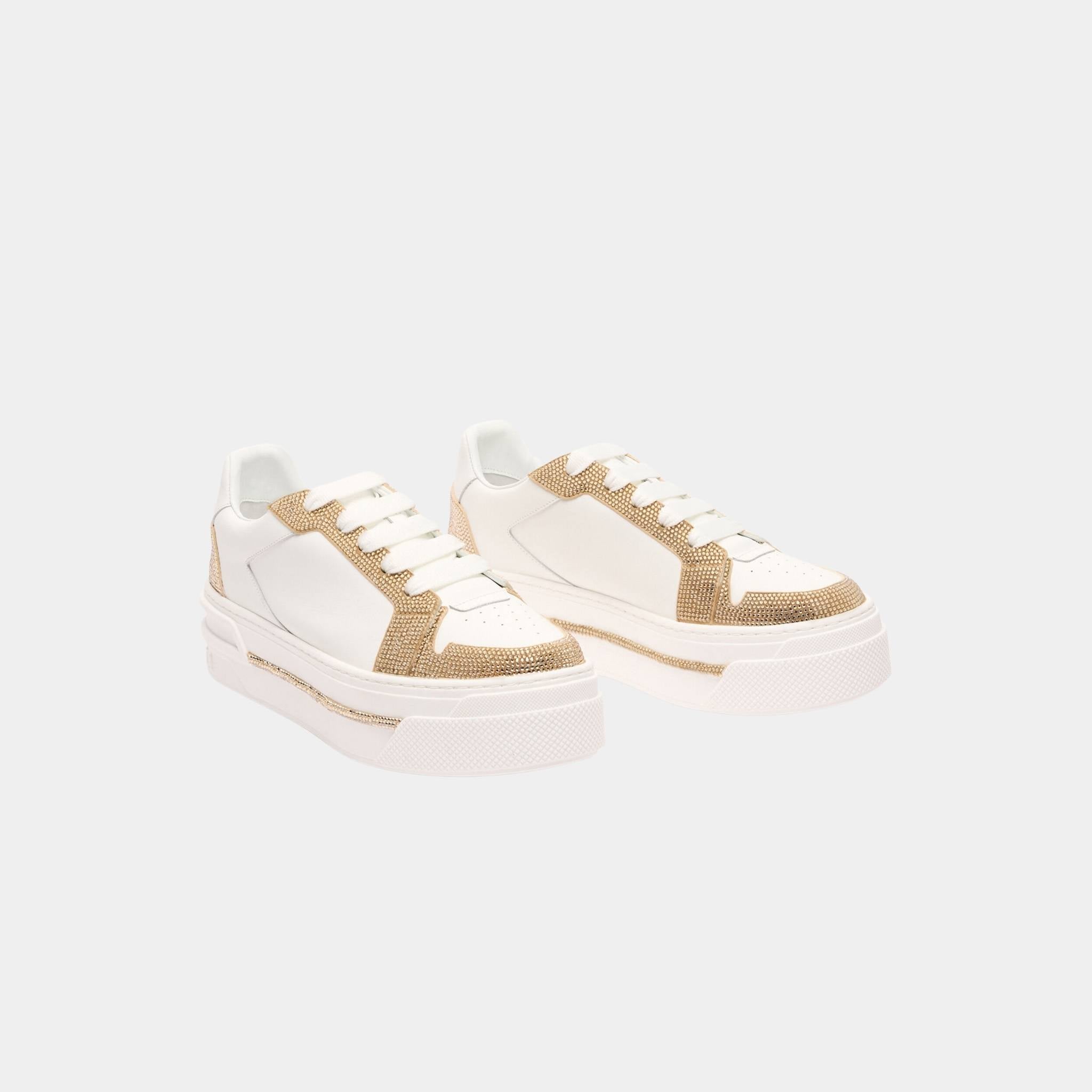 Xtra White-Gold Sneaker With Crystals 50