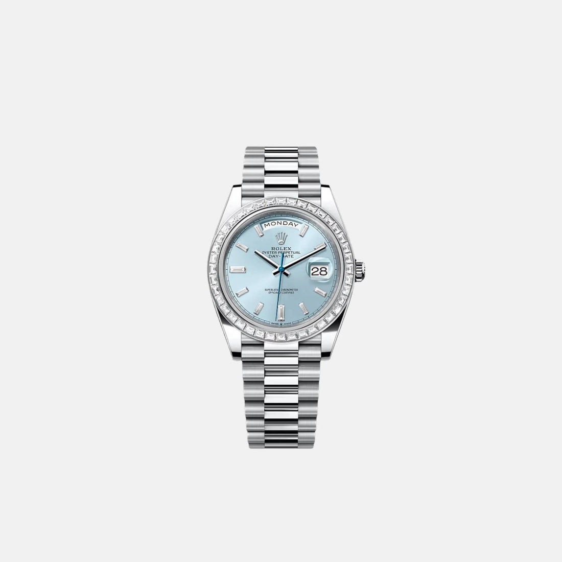 Day-Date 40 228396TBR Platinum Ice Blue Dial Baguette Bezel