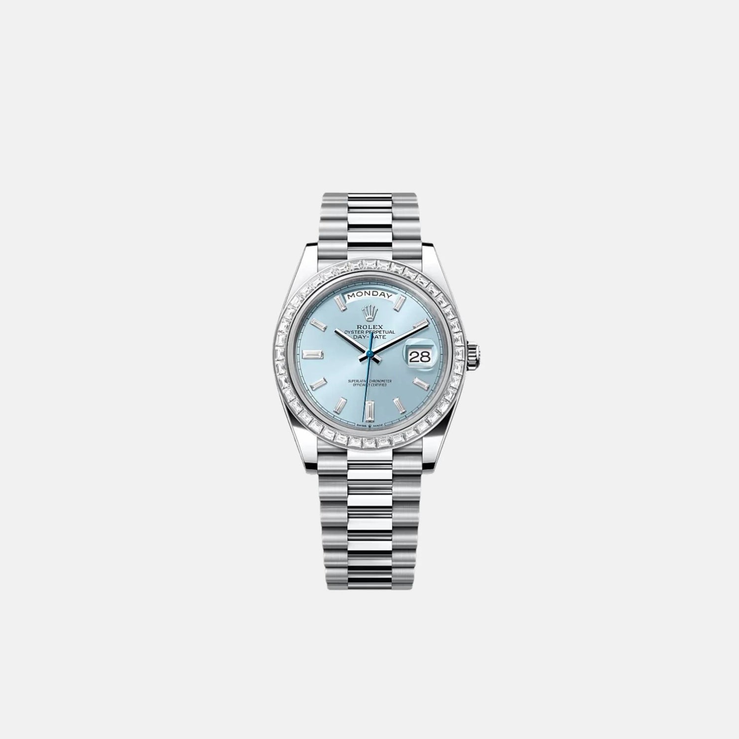 Day-Date 40 228396TBR Platinum Ice Blue Dial Baguette Bezel