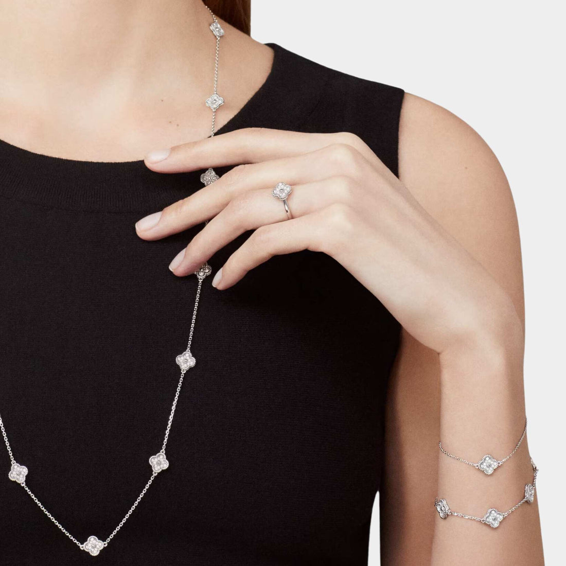 Sweet Alhambra Long Necklace 16 Motifs White Gold Diamond
