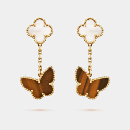Lucky Alhambra Earrings Gold And Pearl Tiger Eye