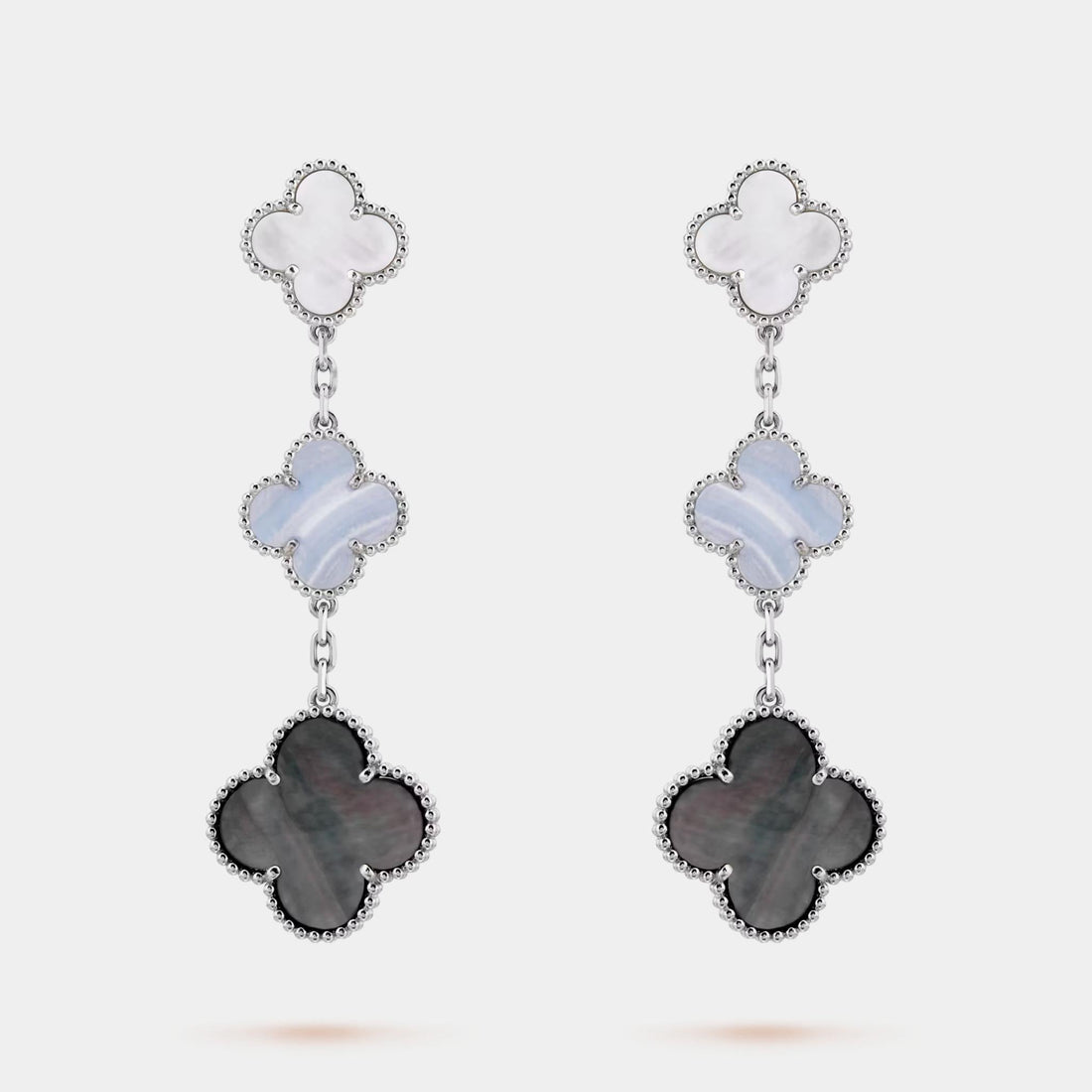 Magic Alhambra earrings 3 Motifs White Gold Chalcedony