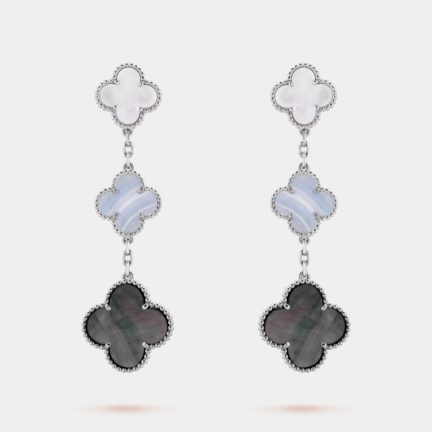 Magic Alhambra earrings 3 Motifs White Gold Chalcedony
