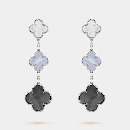 Magic Alhambra earrings 3 Motifs White Gold Chalcedony