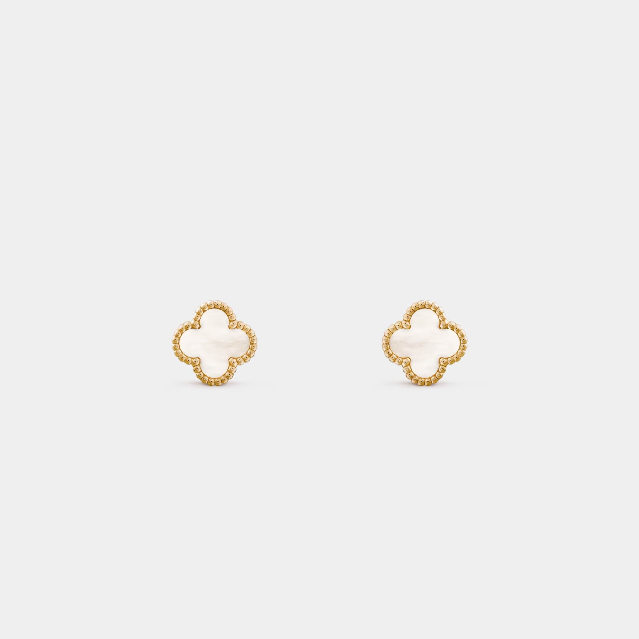 Sweet Alhambra Earstuds in Yellow Gold &amp; Mother-of-Pearl
