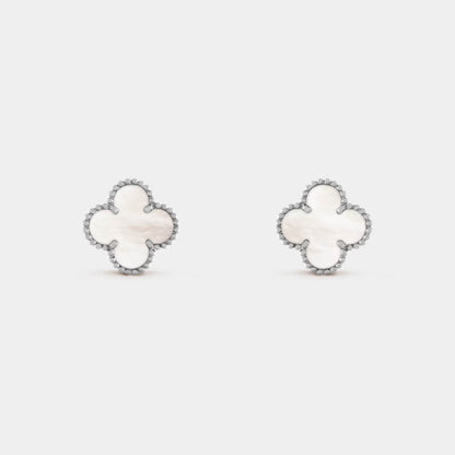 Vintage Alhambra Earrings White Gold With Pearl