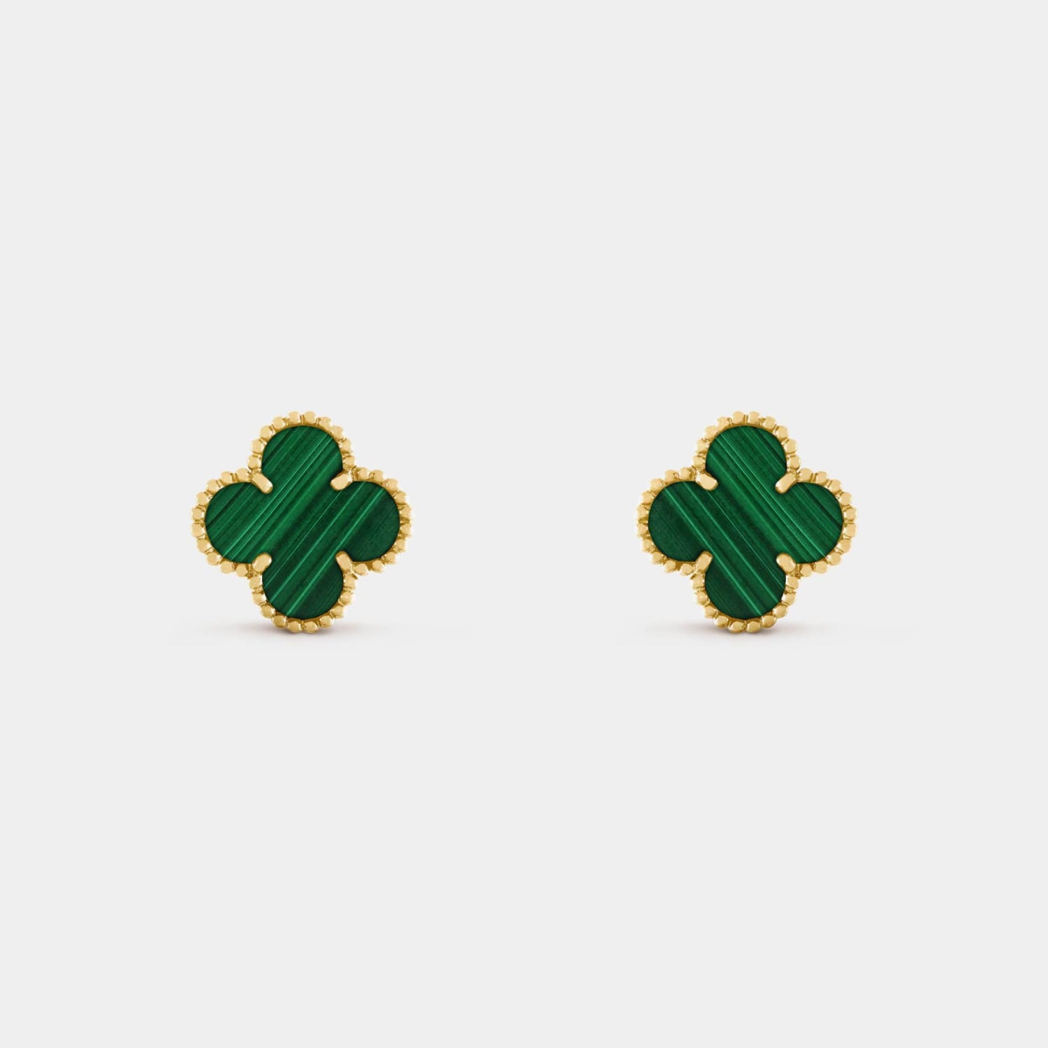 Vintage Alhambra Earrings Yellow Gold Malachite