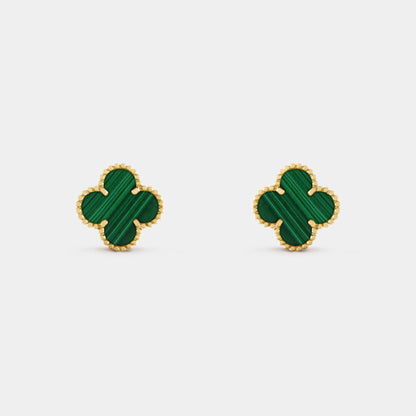Vintage Alhambra Earrings Yellow Gold Malachite