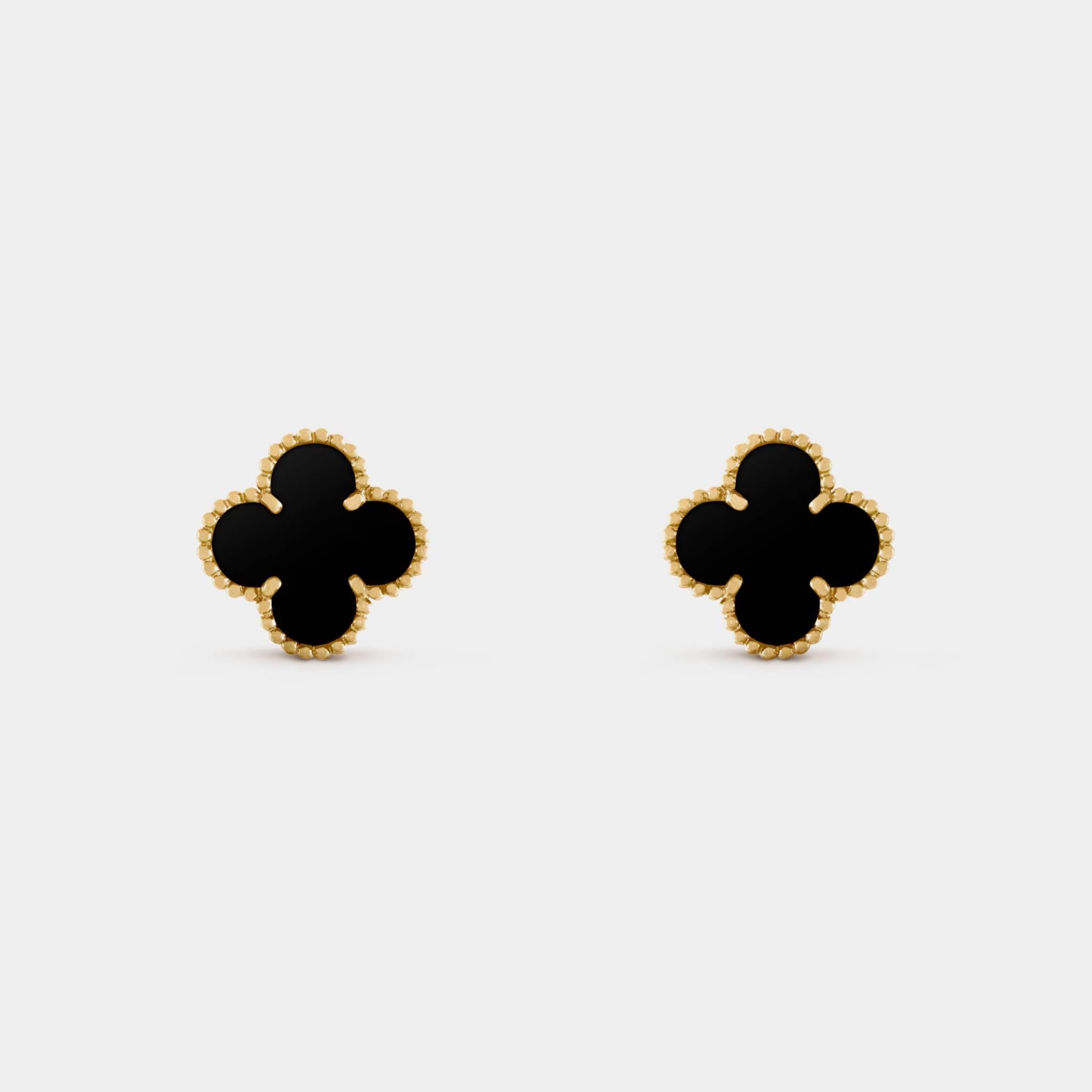 Vintage Alhambra Earrings Yellow Gold Onyx