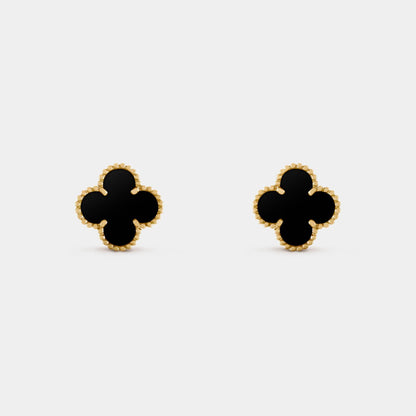 Vintage Alhambra Earrings Yellow Gold Onyx