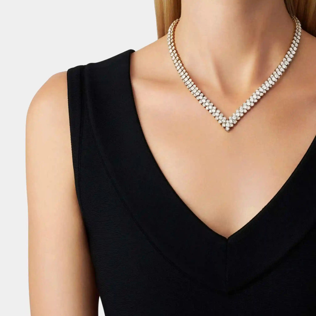 À Cheval 3-Row Diamond Necklace in Yellow Gold