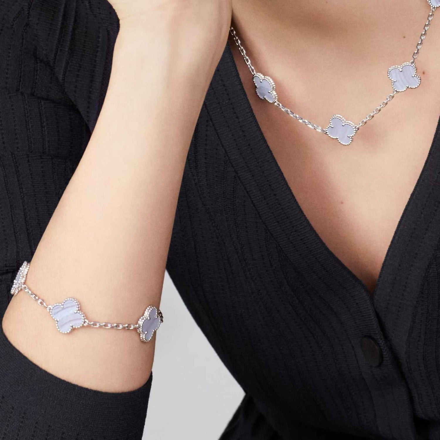 Alhambra White Gold Motifs Bracelet Chalcedony