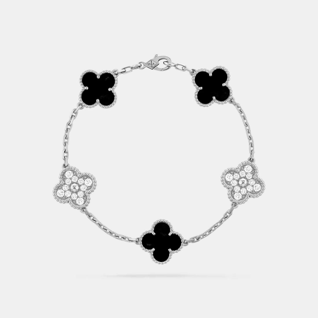 Alhambra White Gold Motifs Bracelet Diamond Onyx