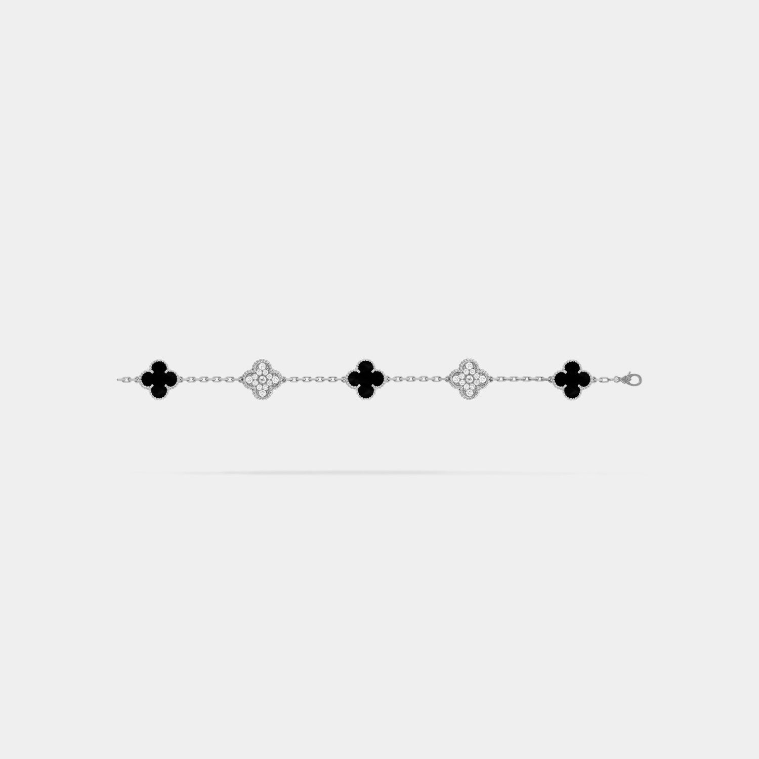 Alhambra White Gold Motifs Bracelet Diamond Onyx
