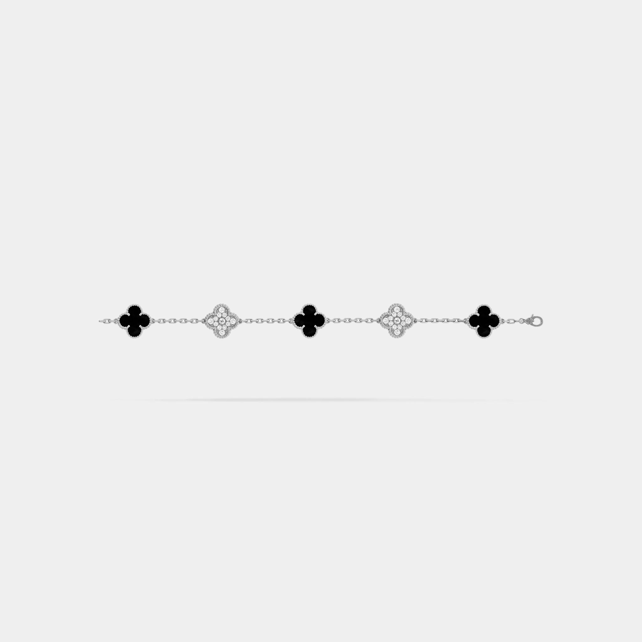 Alhambra White Gold Motifs Bracelet Diamond Onyx