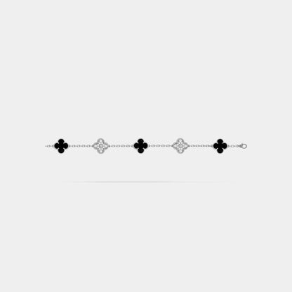 Alhambra White Gold Motifs Bracelet Diamond Onyx