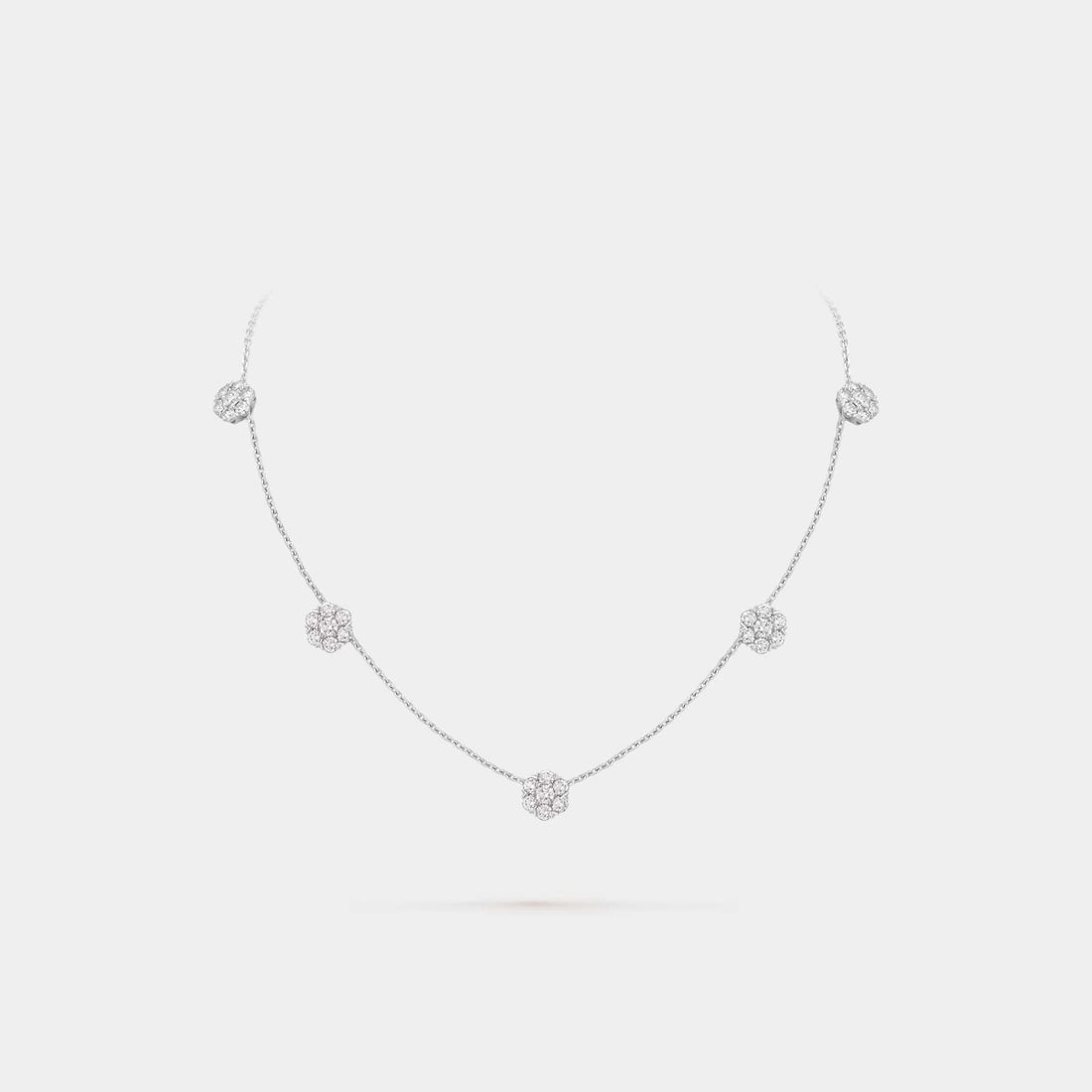 Fleurette Necklace 5 Flowers White Gold Diamond