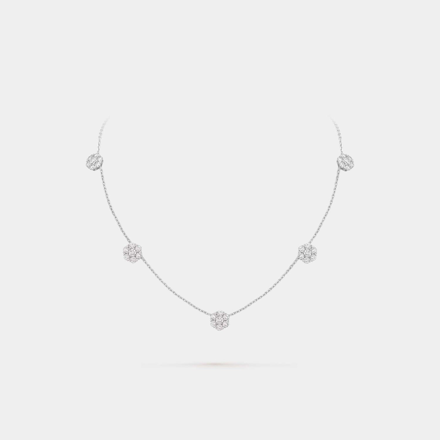 Fleurette Necklace 5 Flowers White Gold Diamond