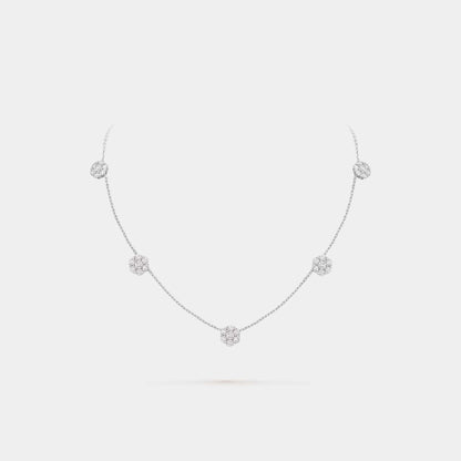 Fleurette Necklace 5 Flowers White Gold Diamond