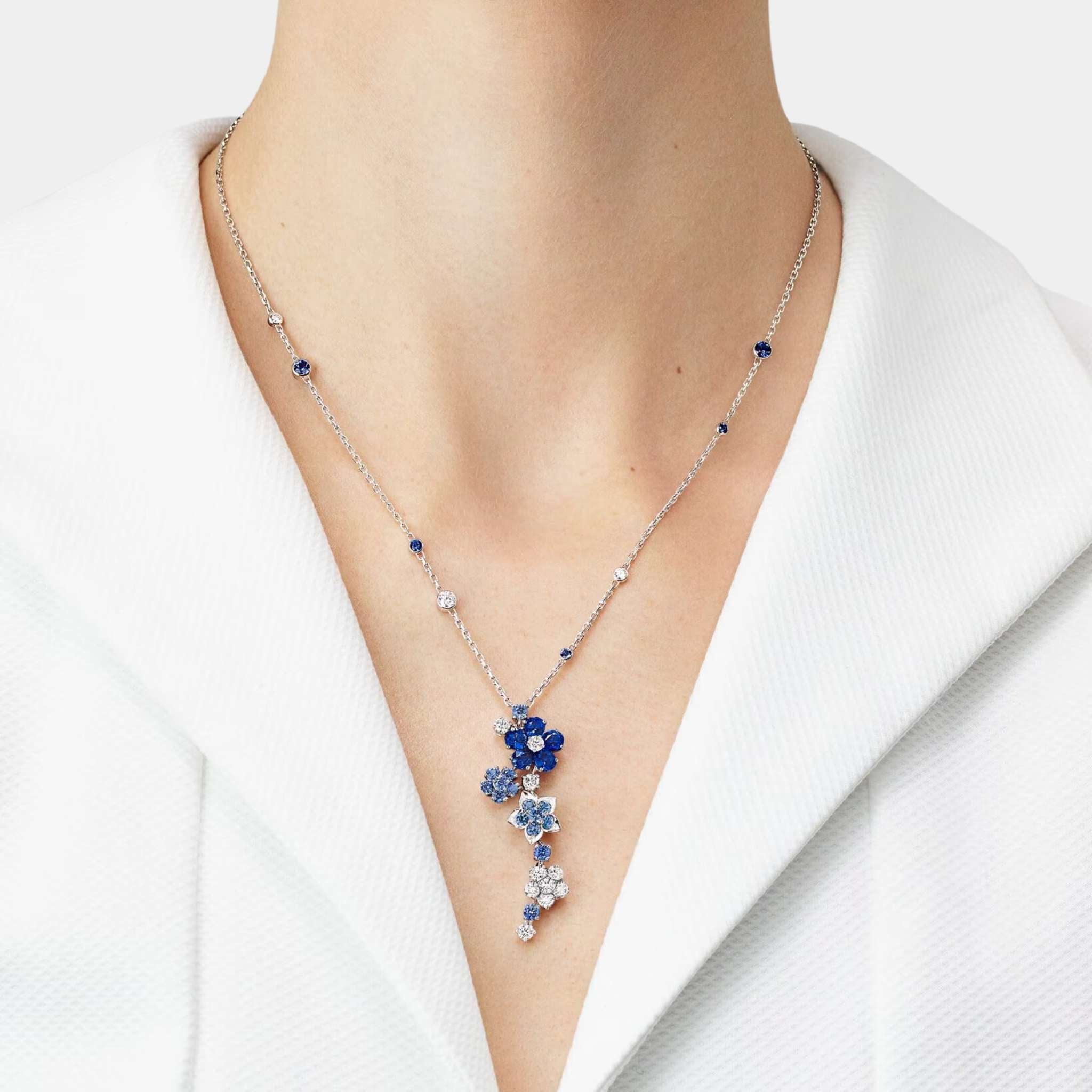 Folie des Prés Pendant in White Gold Diamond &amp; Sapphire