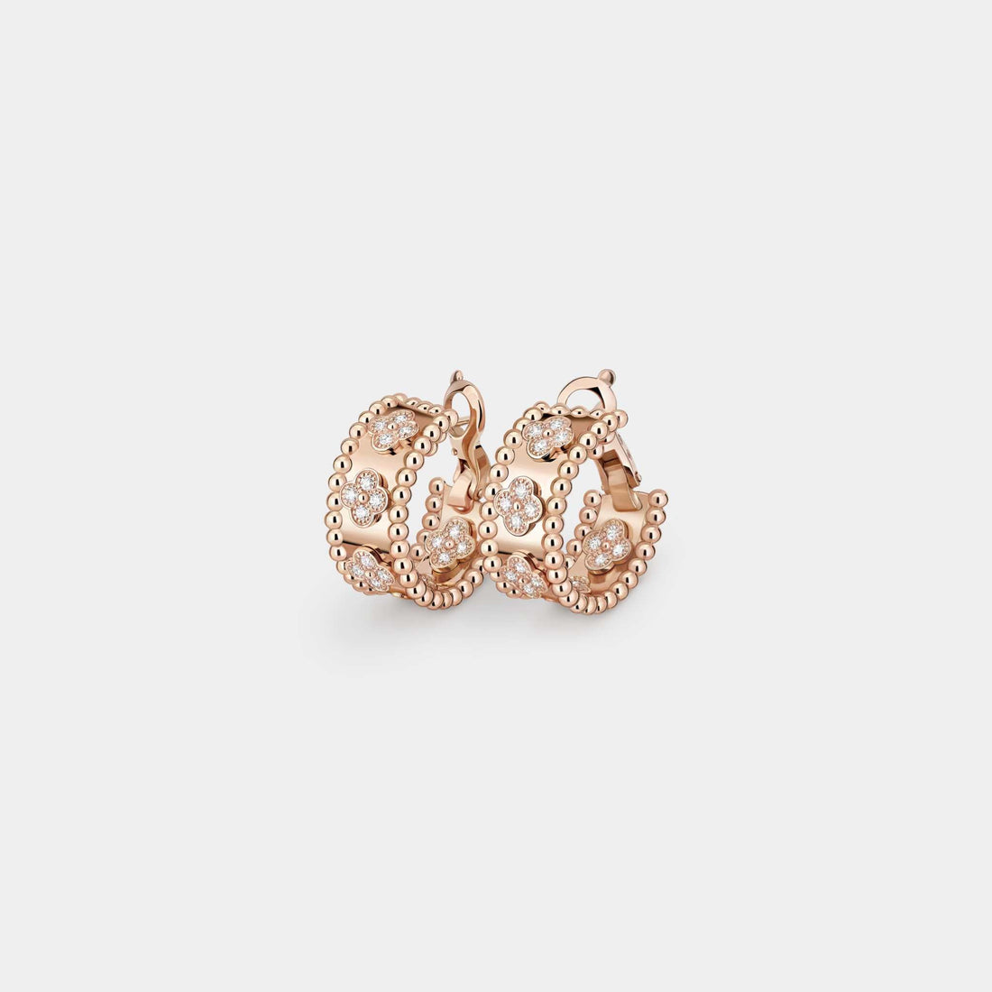 Perlée Clovers Hoop Earrings Rose Gold Diamond