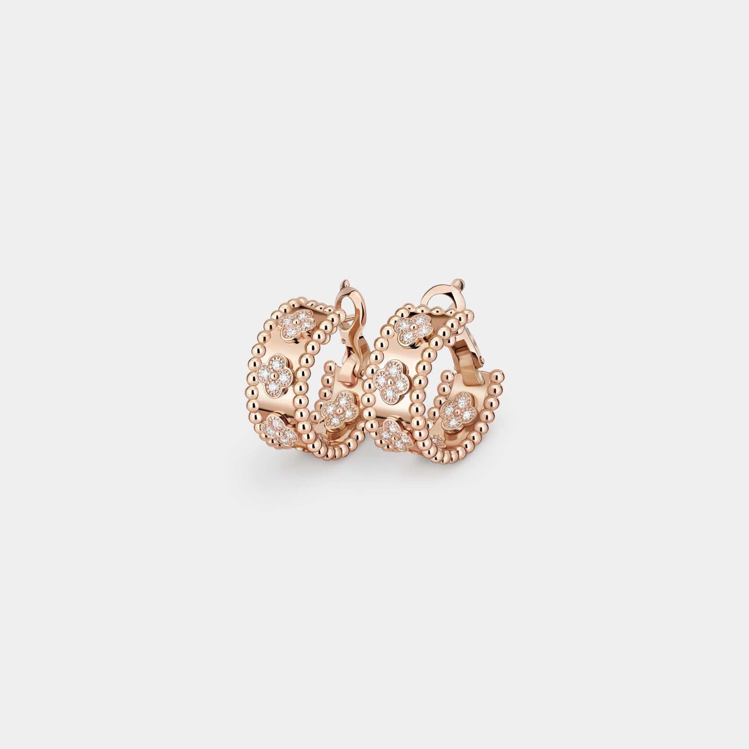 Perlée Clovers Hoop Earrings Rose Gold Diamond