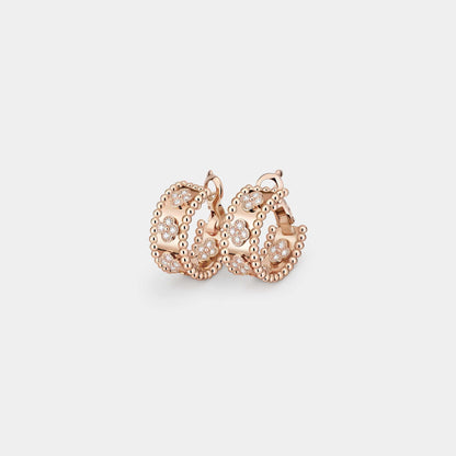 Perlée Clovers Hoop Earrings Rose Gold Diamond