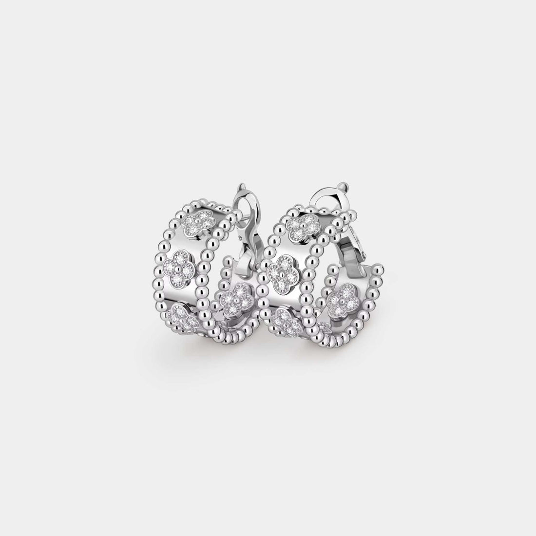 Perlée Clovers Hoop Earrings White Gold Diamond