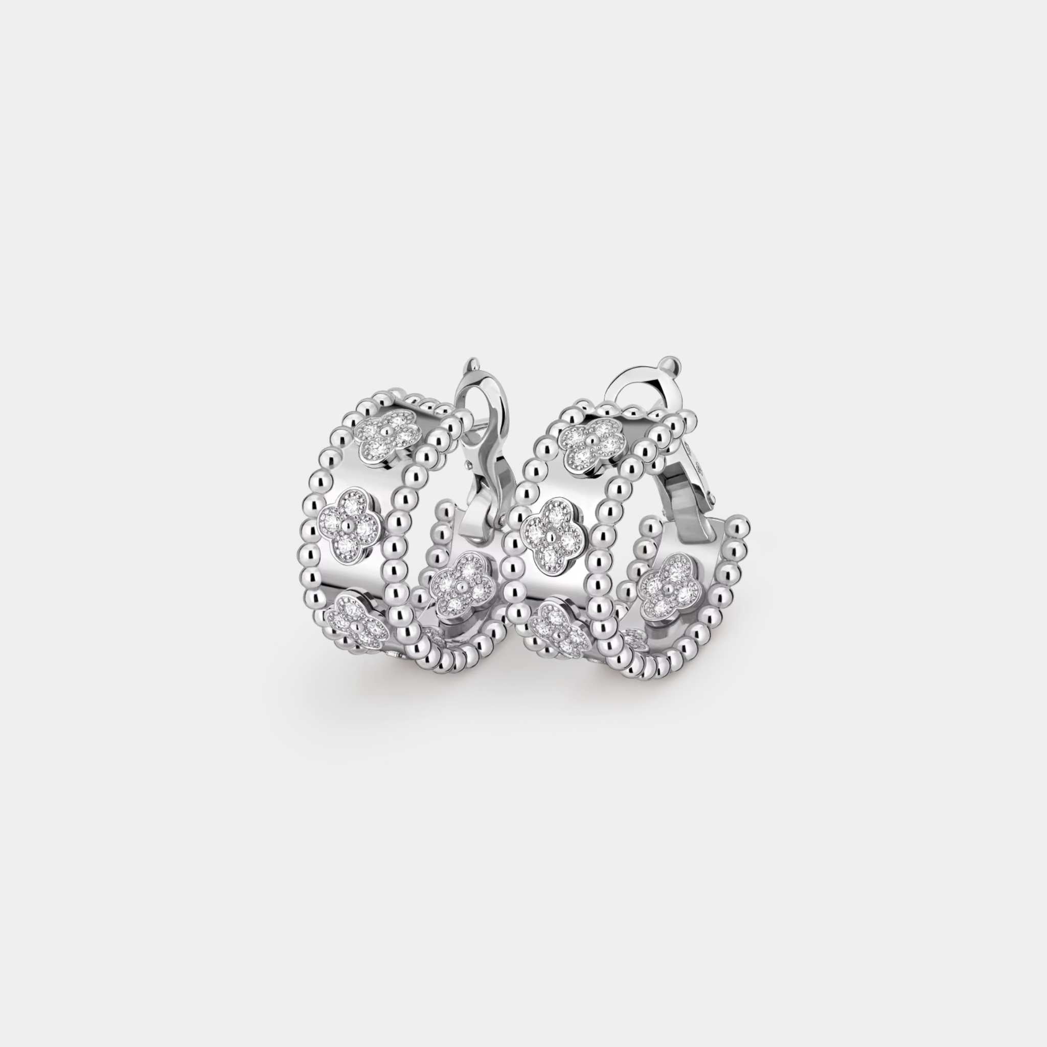 Perlée Clovers Hoop Earrings White Gold Diamond
