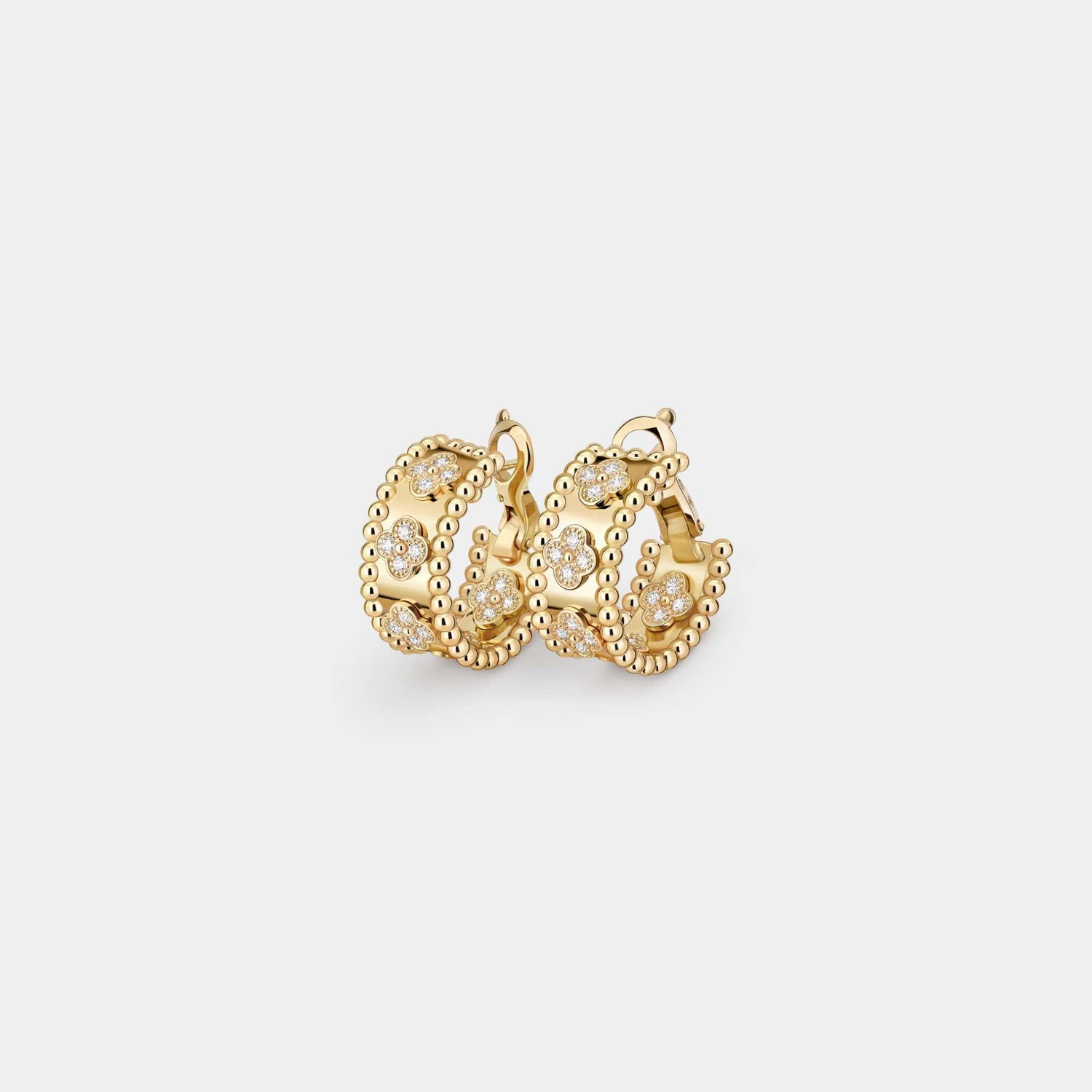 Perlée Clovers Hoop Earrings Yellow Gold Diamond