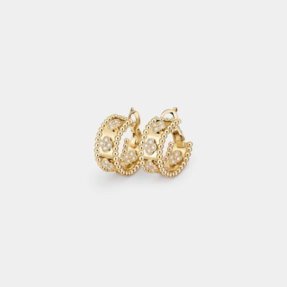 Perlée Clovers Hoop Earrings Yellow Gold Diamond