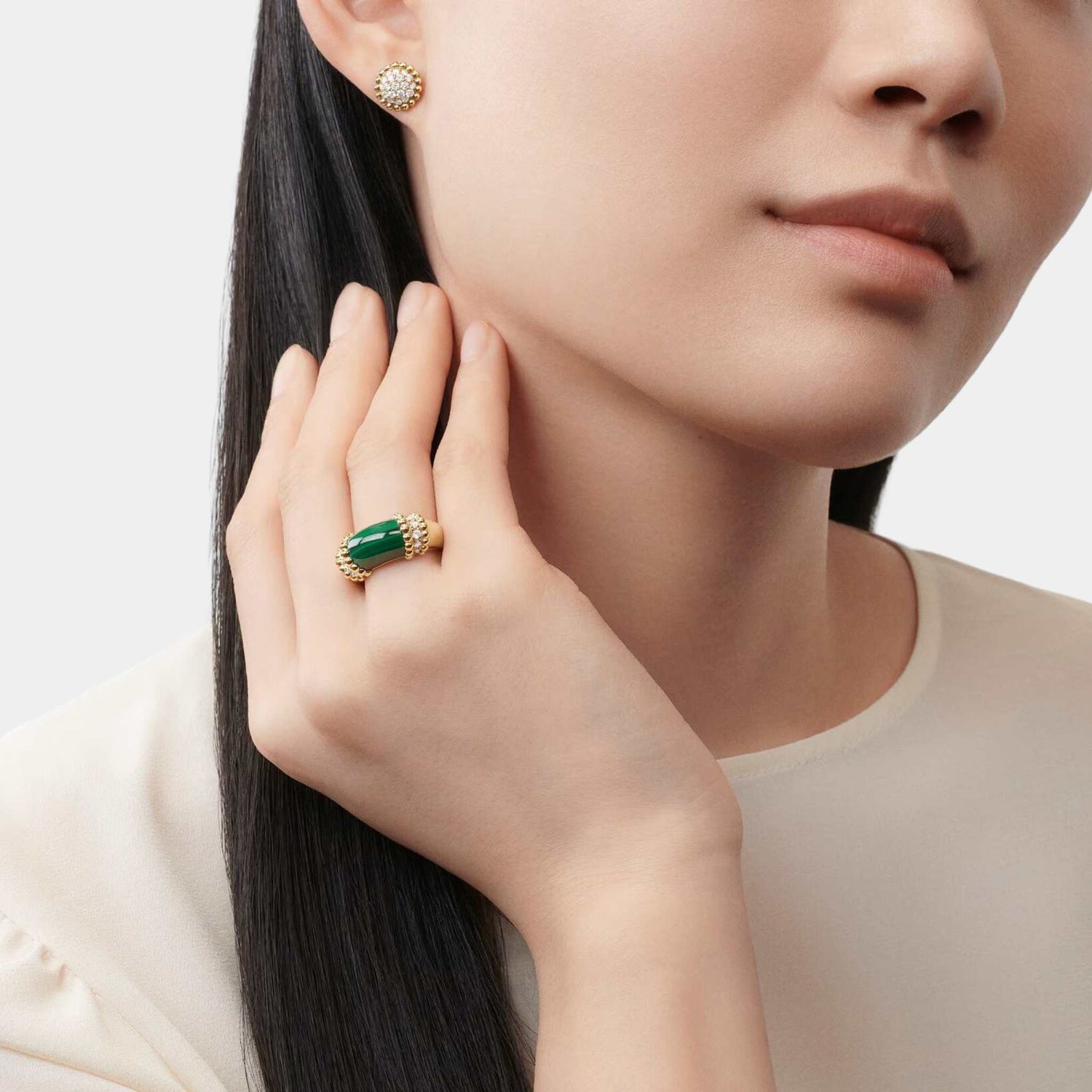 Perlée Couleurs Ring Yellow Gold Diamond Malachite