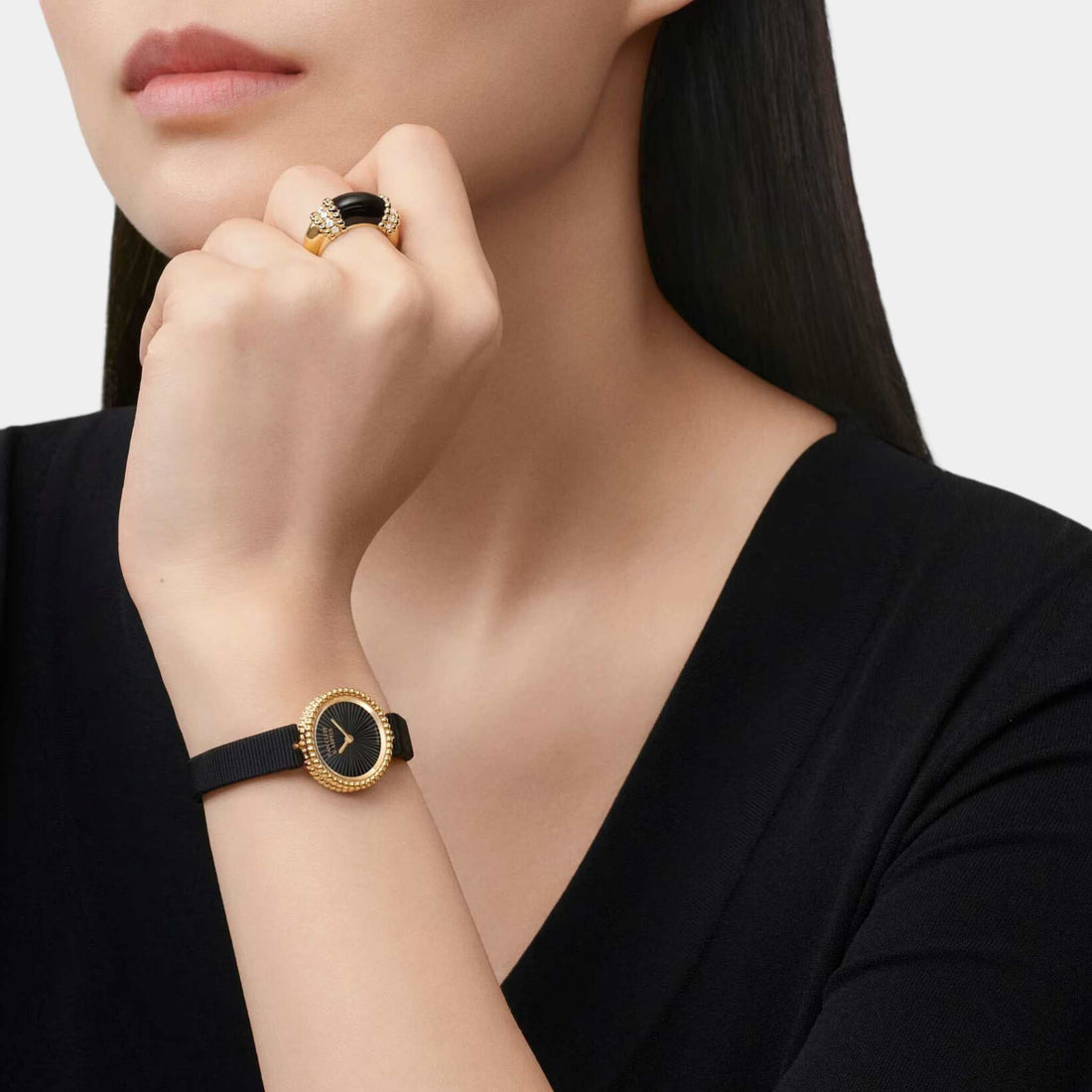 Perlée Couleurs Ring Yellow Gold Diamond Onyx