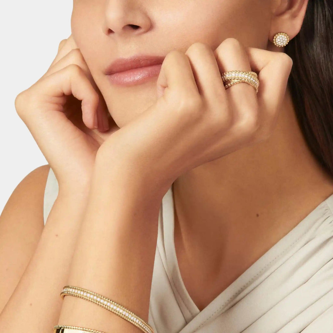 Perlée Diamonds Duo Ring Yellow Gold Diamond
