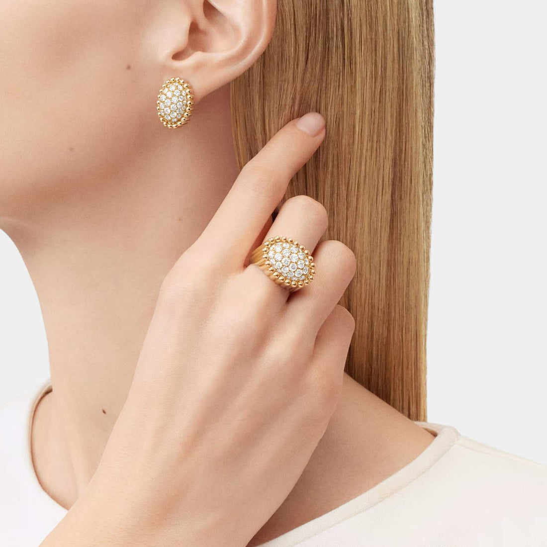 Perlée Diamonds Pavé Ring Yellow Gold Diamond