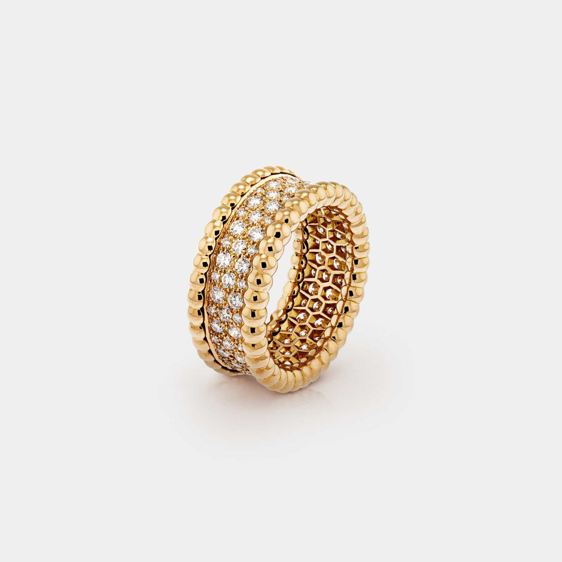 Perlée Diamonds Ring 3 Rows Yellow Gold Diamond