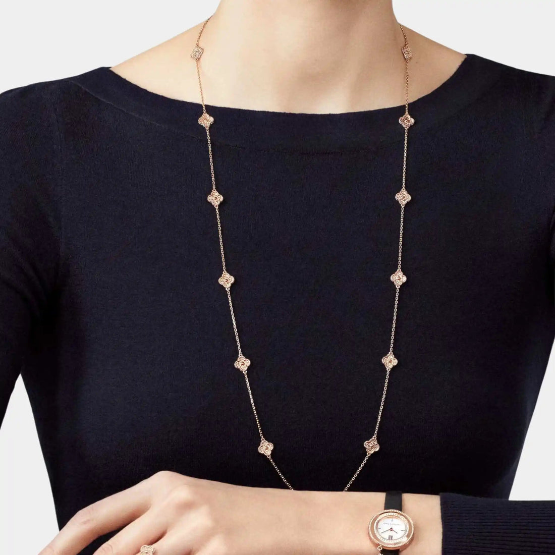 Sweet Alhambra Long Necklace 16 Motifs Rose Gold
