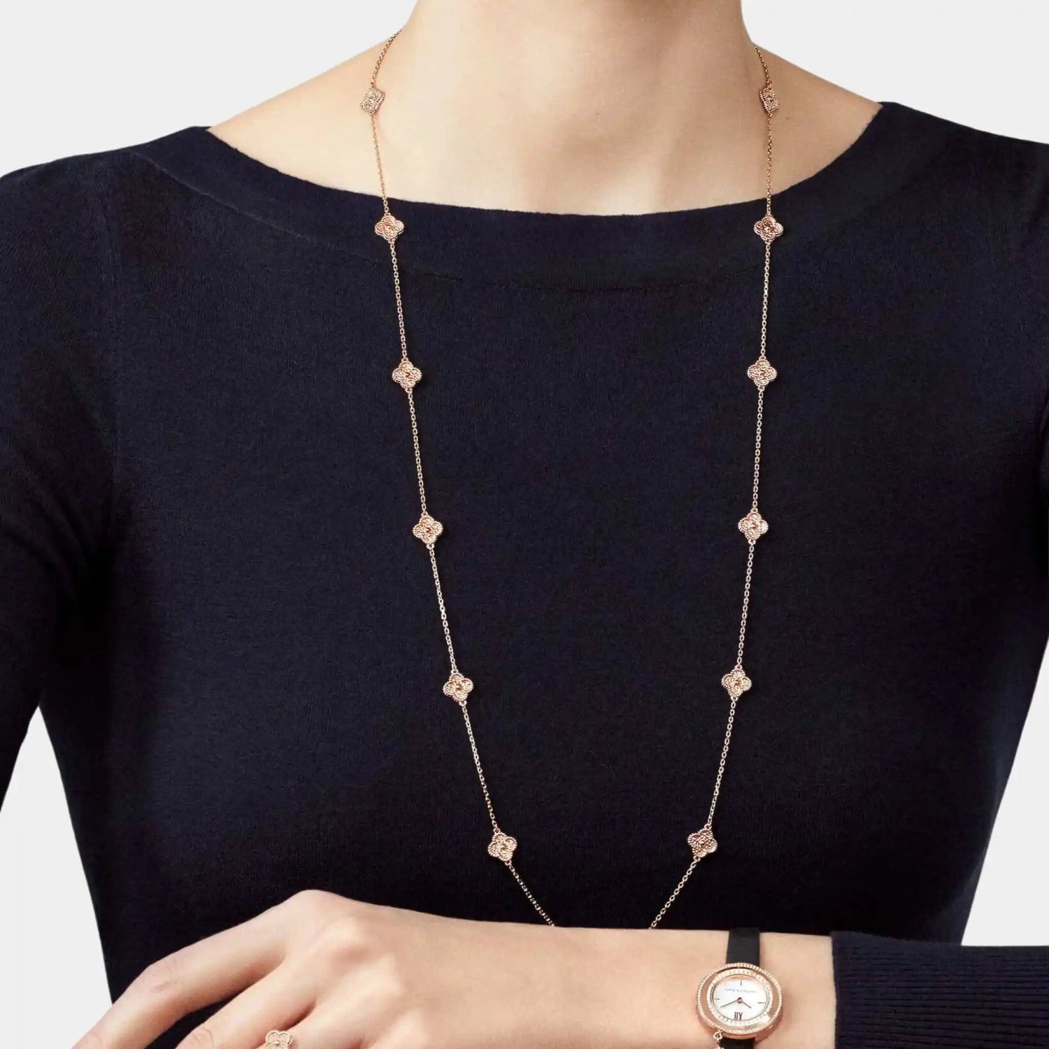 Sweet Alhambra Long Necklace 16 Motifs Rose Gold
