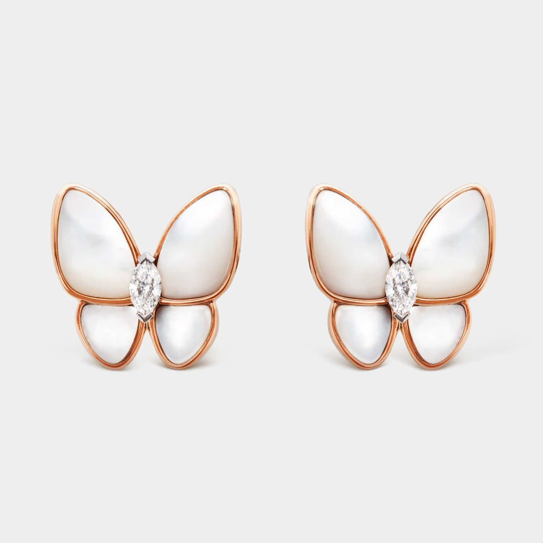 Two Butterfly Earrings Rose Gold Diamond Pearl