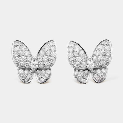 Two Butterfly Earrings White Gold Diamond