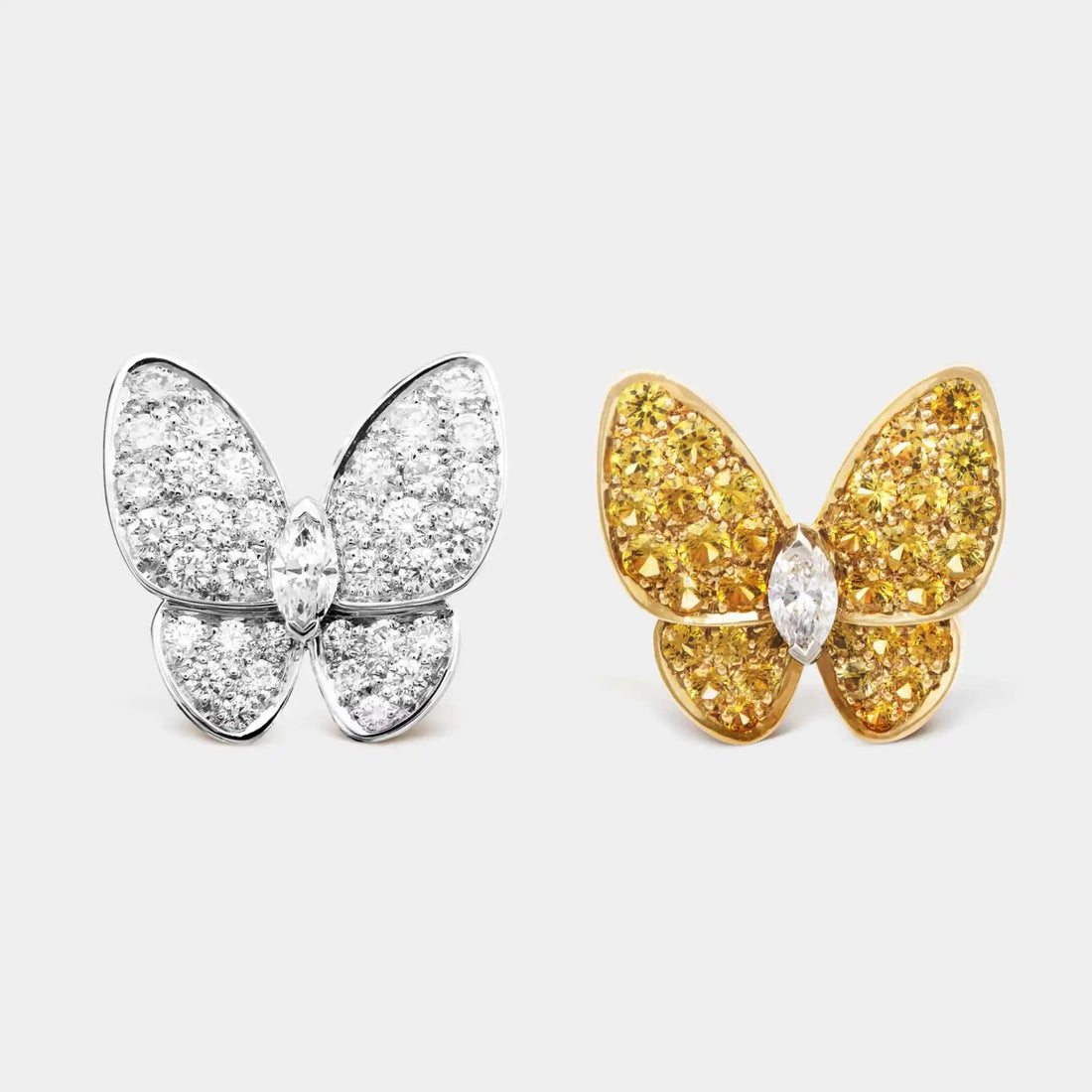 Two Butterfly Earrings in Yellow Gold Diamond &amp; Sapphire