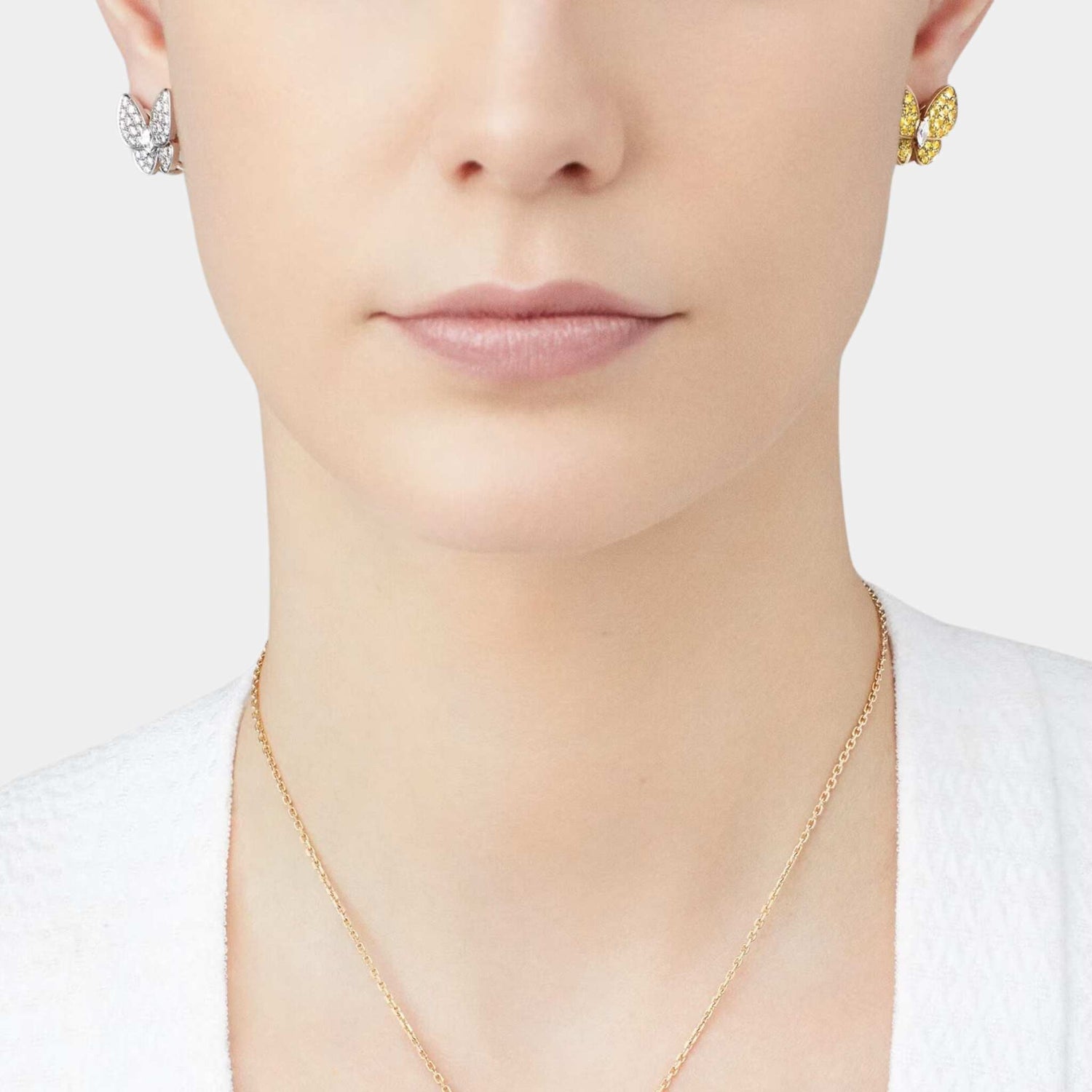 Two Butterfly Earrings in Yellow Gold Diamond &amp; Sapphire