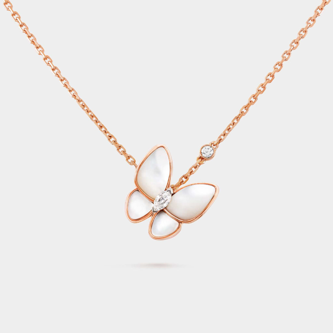Two Butterfly Pendant in Rose Gold Diamond &amp; Pearl